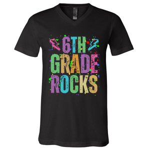 School Rocks Back To School Rockin 6th Grade Rocks V-Neck T-Shirt