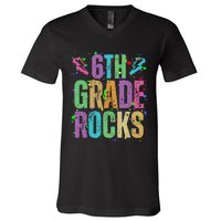 School Rocks Back To School Rockin 6th Grade Rocks V-Neck T-Shirt