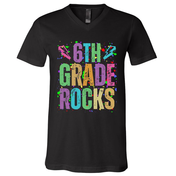 School Rocks Back To School Rockin 6th Grade Rocks V-Neck T-Shirt