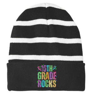 School Rocks Back To School Rockin 10th Grade Rocks Striped Beanie with Solid Band