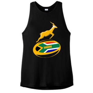 Springbok Rugby Ball & South African Flag Ladies PosiCharge Tri-Blend Wicking Tank