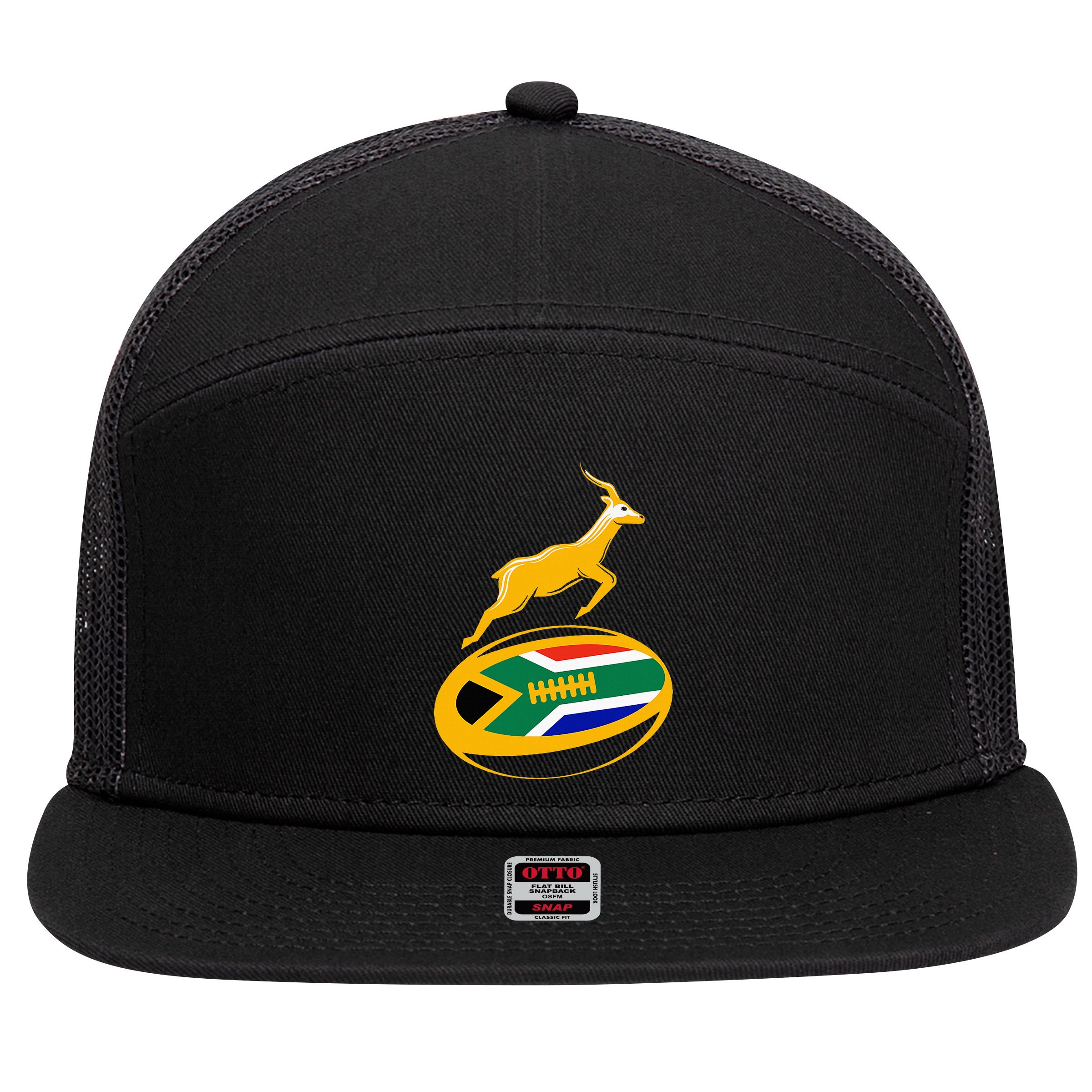Springbok Rugby Ball & South African Flag 7 Panel Mesh Trucker Snapback Hat