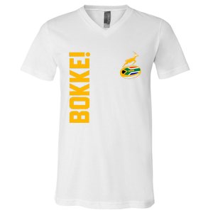 Springbok Rugby. Bokke South African Flag. With Back Print V-Neck T-Shirt