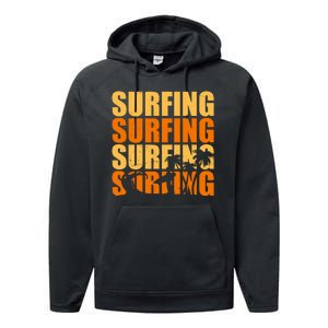 Surfing Retro Beach Performance Fleece Hoodie