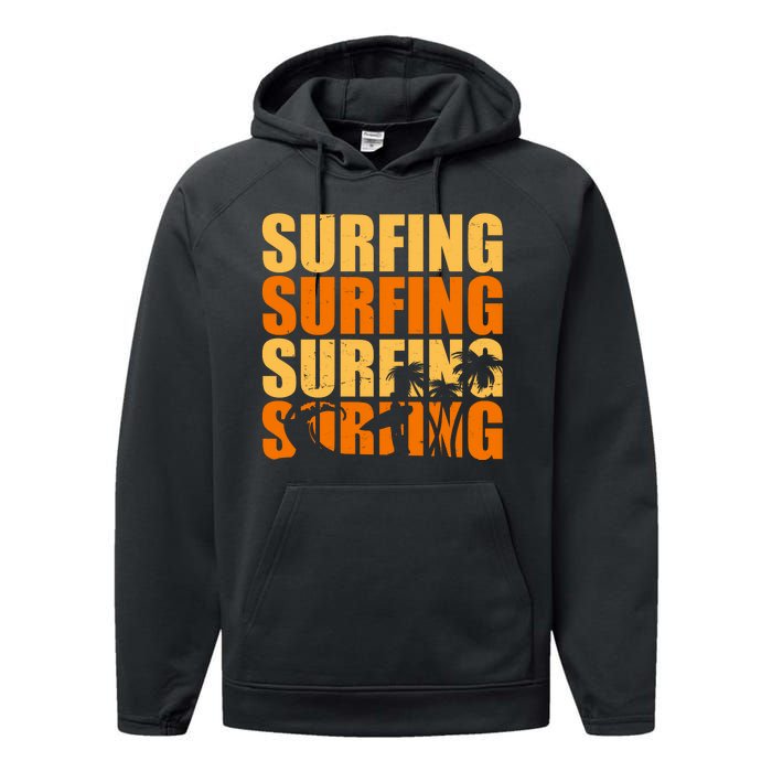 Surfing Retro Beach Performance Fleece Hoodie