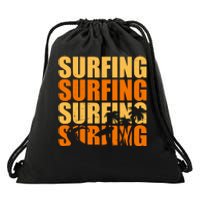 Surfing Retro Beach Drawstring Bag