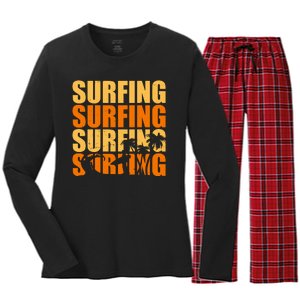 Surfing Retro Beach Women's Long Sleeve Flannel Pajama Set 