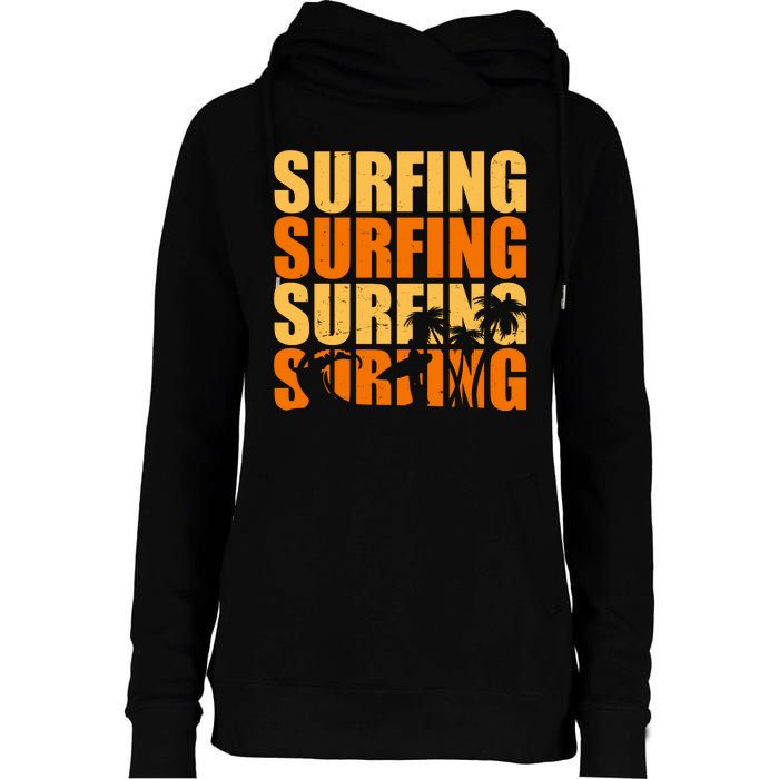 Surfing Retro Beach Womens Funnel Neck Pullover Hood