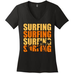 Surfing Retro Beach Women's V-Neck T-Shirt