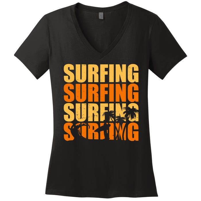 Surfing Retro Beach Women's V-Neck T-Shirt