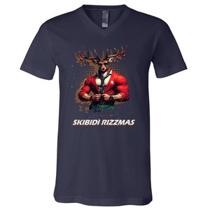 Skibid.I Rizzmas Bruh Sigma Reindeer Merry Christmas Xmas V-Neck T-Shirt