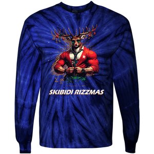 Skibid.I Rizzmas Bruh Sigma Reindeer Merry Christmas Xmas Tie-Dye Long Sleeve Shirt