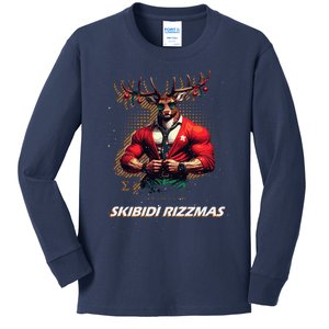 Skibid.I Rizzmas Bruh Sigma Reindeer Merry Christmas Xmas Kids Long Sleeve Shirt