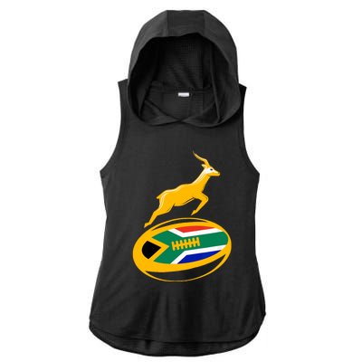 Springbok Rugby Ball & South African Flag Ladies PosiCharge Tri-Blend Wicking Draft Hoodie Tank