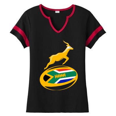 Springbok Rugby Ball & South African Flag Ladies Halftime Notch Neck Tee