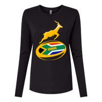 Springbok Rugby Ball & South African Flag Womens Cotton Relaxed Long Sleeve T-Shirt