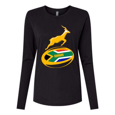 Springbok Rugby Ball & South African Flag Womens Cotton Relaxed Long Sleeve T-Shirt