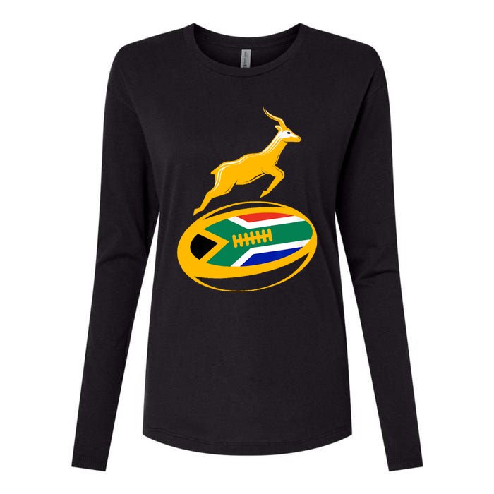 Springbok Rugby Ball & South African Flag Womens Cotton Relaxed Long Sleeve T-Shirt