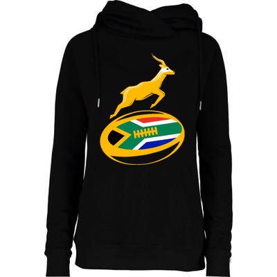 Springbok Rugby Ball & South African Flag Womens Funnel Neck Pullover Hood