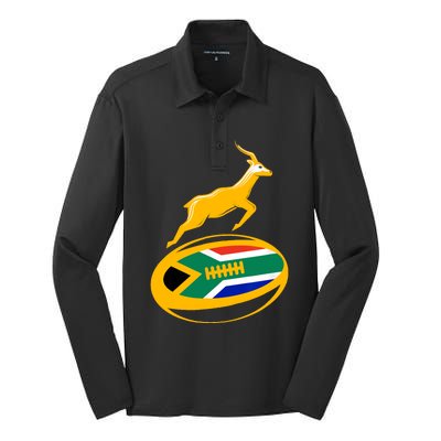 Springbok Rugby Ball & South African Flag Silk Touch Performance Long Sleeve Polo