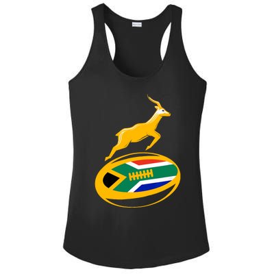 Springbok Rugby Ball & South African Flag Ladies PosiCharge Competitor Racerback Tank