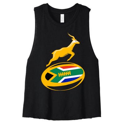 Springbok Rugby Ball & South African Flag Women's Racerback Cropped Tank