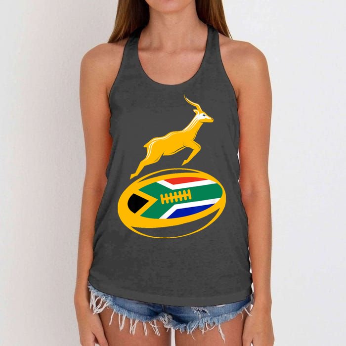 Springbok Rugby Ball & South African Flag Women's Knotted Racerback Tank