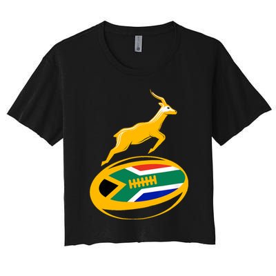 Springbok Rugby Ball & South African Flag Women's Crop Top Tee