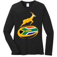 Springbok Rugby Ball & South African Flag Ladies Long Sleeve Shirt