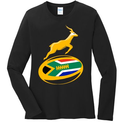 Springbok Rugby Ball & South African Flag Ladies Long Sleeve Shirt