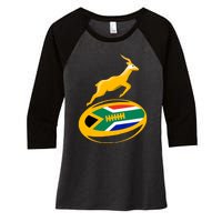 Springbok Rugby Ball & South African Flag Women's Tri-Blend 3/4-Sleeve Raglan Shirt