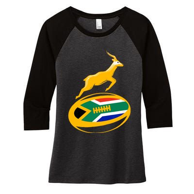 Springbok Rugby Ball & South African Flag Women's Tri-Blend 3/4-Sleeve Raglan Shirt