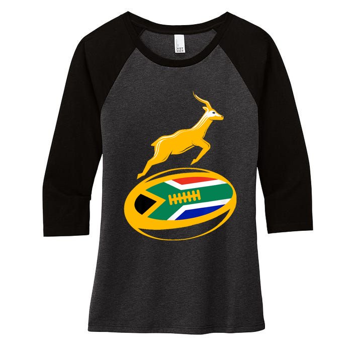 Springbok Rugby Ball & South African Flag Women's Tri-Blend 3/4-Sleeve Raglan Shirt