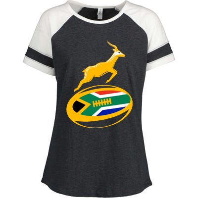 Springbok Rugby Ball & South African Flag Enza Ladies Jersey Colorblock Tee