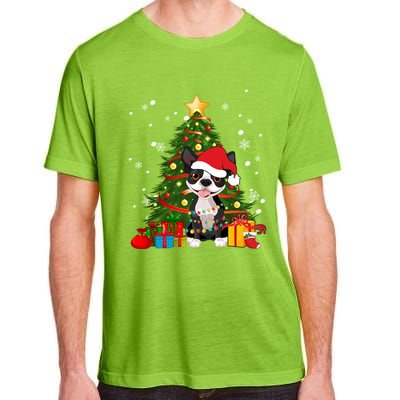 Santa Reindeer Boston Terrier Christmas Tree Lights Dog Gift Adult ChromaSoft Performance T-Shirt