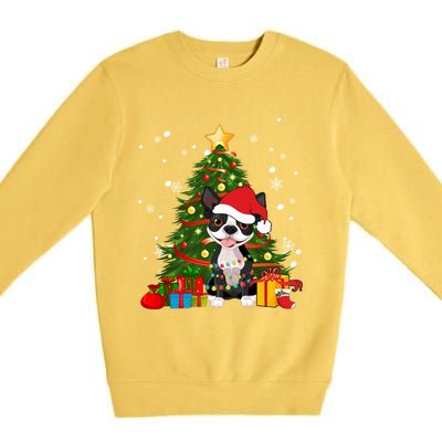 Santa Reindeer Boston Terrier Christmas Tree Lights Dog Gift Premium Crewneck Sweatshirt