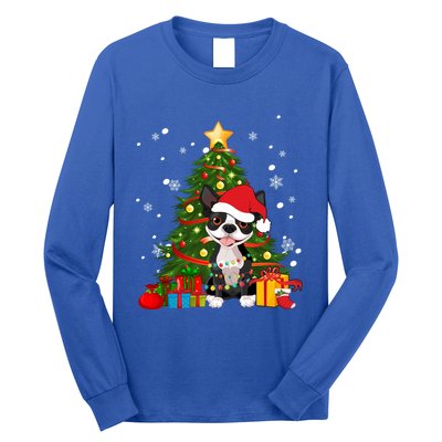 Santa Reindeer Boston Terrier Christmas Tree Lights Dog Gift Long Sleeve Shirt