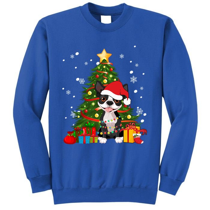 Santa Reindeer Boston Terrier Christmas Tree Lights Dog Gift Sweatshirt