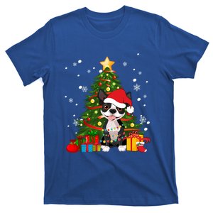 Santa Reindeer Boston Terrier Christmas Tree Lights Dog Gift T-Shirt