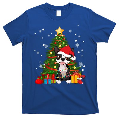 Santa Reindeer Boston Terrier Christmas Tree Lights Dog Gift T-Shirt