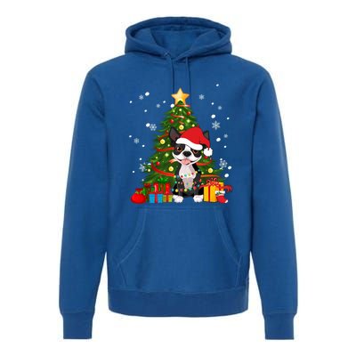 Santa Reindeer Boston Terrier Christmas Tree Lights Dog Gift Premium Hoodie