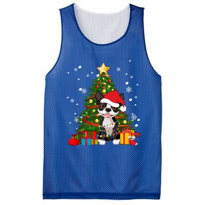 Santa Reindeer Boston Terrier Christmas Tree Lights Dog Gift Mesh Reversible Basketball Jersey Tank