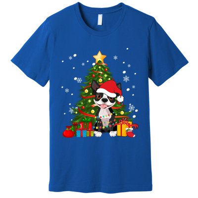 Santa Reindeer Boston Terrier Christmas Tree Lights Dog Gift Premium T-Shirt