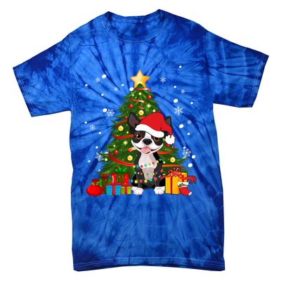 Santa Reindeer Boston Terrier Christmas Tree Lights Dog Gift Tie-Dye T-Shirt