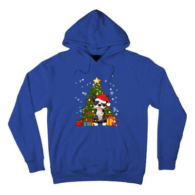 Santa Reindeer Boston Terrier Christmas Tree Lights Dog Gift Tall Hoodie