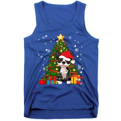 Santa Reindeer Boston Terrier Christmas Tree Lights Dog Gift Tank Top