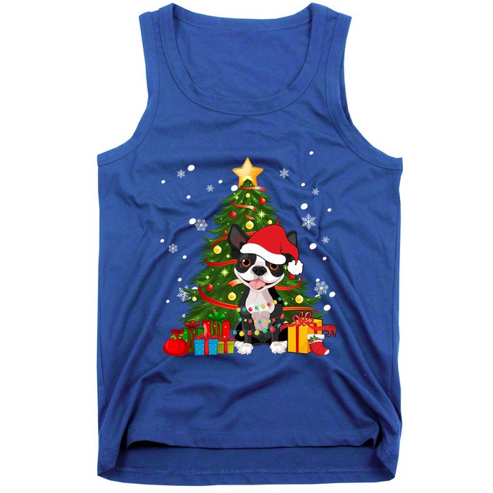 Santa Reindeer Boston Terrier Christmas Tree Lights Dog Gift Tank Top