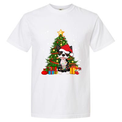 Santa Reindeer Boston Terrier Christmas Tree Lights Dog Gift Garment-Dyed Heavyweight T-Shirt