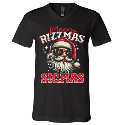 Skibid.I Rizzmas Christmas Rizz Santa Claus Charisma Cool V-Neck T-Shirt