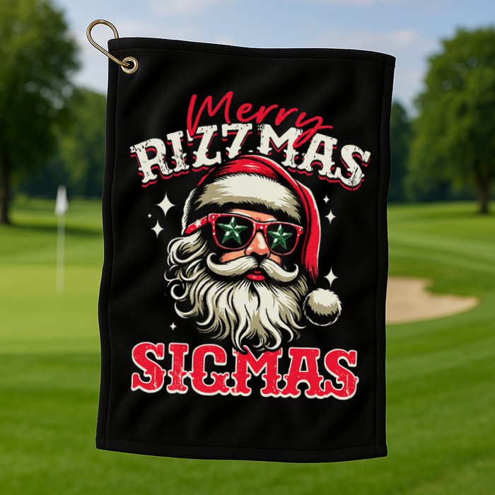 Skibid.I Rizzmas Christmas Rizz Santa Claus Charisma Cool Golf Towel